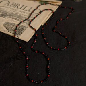 Beaded Seed Bead Necklace Long Unisex Black Red Love Beads